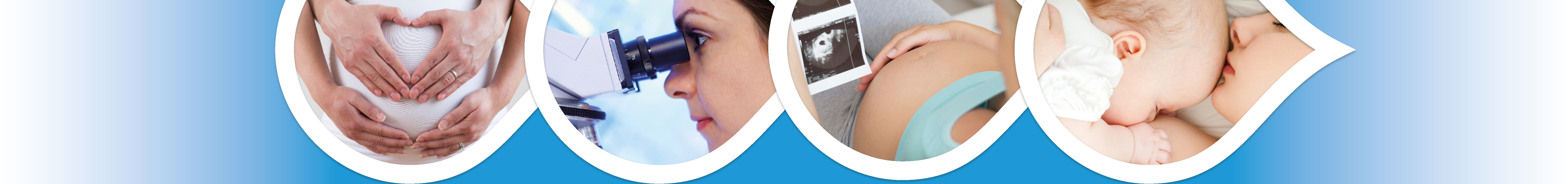 Ventre enceinte avec des mains en forme de cœur, scientifique regardant dans un microscope femme avec des images d'échographie femme embrassant le bébé
