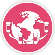 Vials going around a globe pink